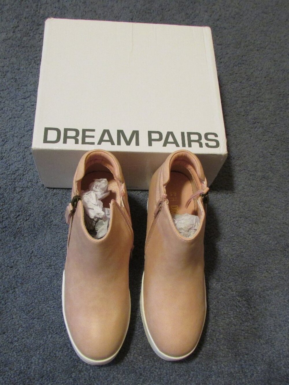 NEW DREAM PAIRS Light Pink 6.5 Wedge Heel Ankle Boots Side Zip Platform Sneakers